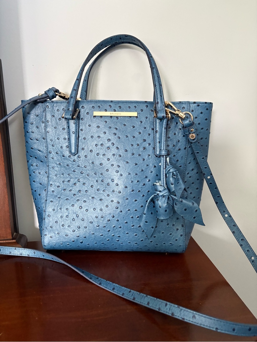Brahmin Blue Structured Tote Bag with Removable Strap